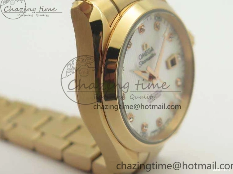 0317 Timeless Aqua Terra Ladies 35mm RG V6F Best Edition White MOP Dial On RG Bracelet A 8102